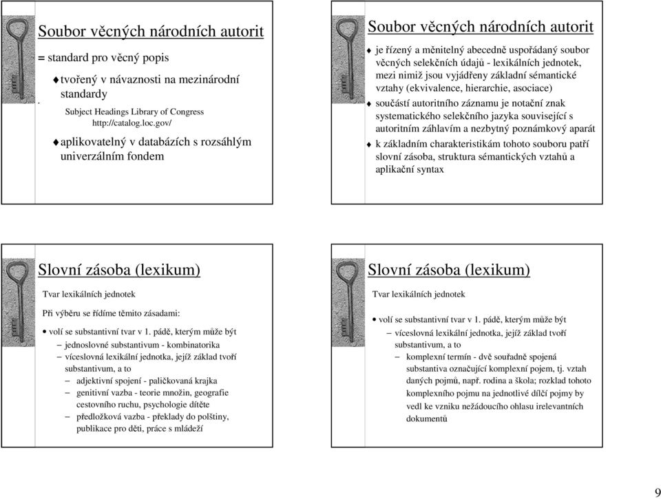 nimiž jsou vyjádřeny základní sémantické vztahy (ekvivalence, hierarchie, asociace) součástí autoritního záznamu je notační znak systematického selekčního jazyka související s autoritním záhlavím a