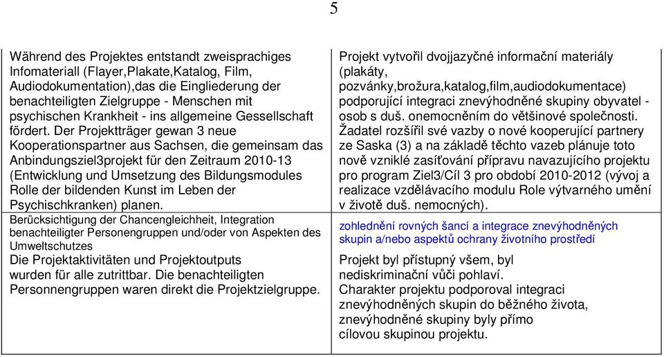 Der Projektträger gewan 3 neue Kooperationspartner aus Sachsen, die gemeinsam das Anbindungsziel3projekt für den Zeitraum 2010-13 (Entwicklung und Umsetzung des Bildungsmodules Rolle der bildenden