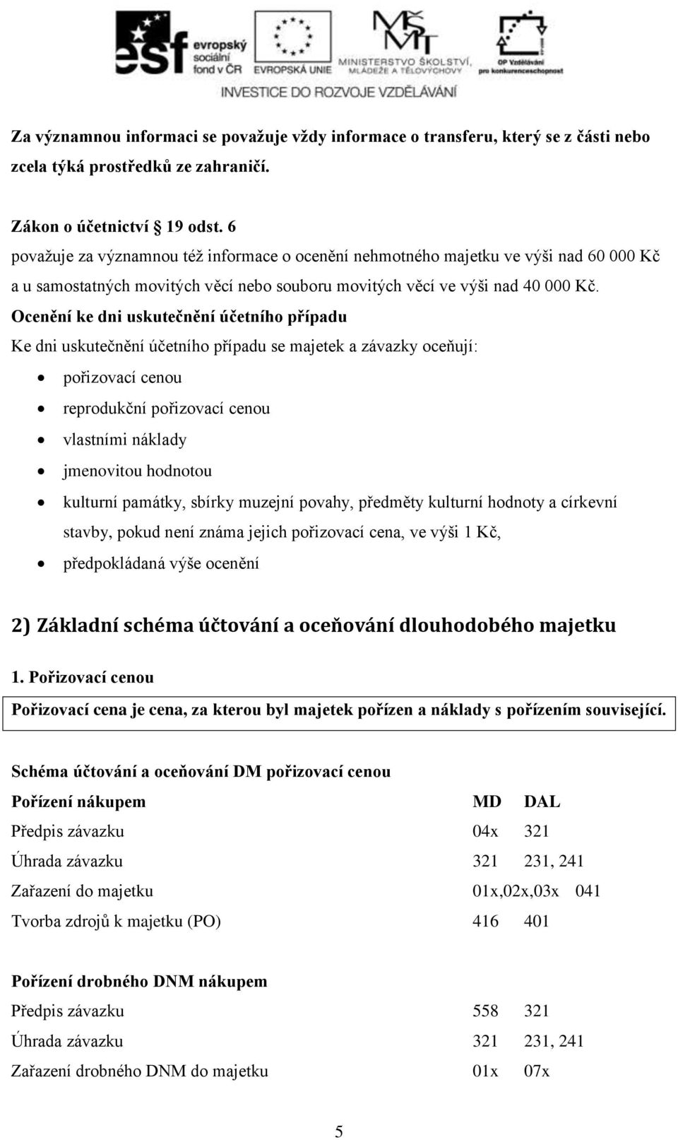 Ocenění ke dni uskutečnění účetního případu Ke dni uskutečnění účetního případu se majetek a závazky oceňují: pořizovací cenou reprodukční pořizovací cenou vlastními náklady jmenovitou hodnotou