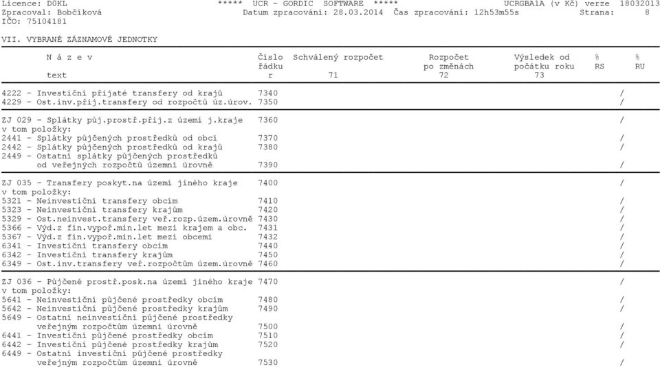 Ost.inv.pøij.transfery od rozpoètù úz.úrov. 7350 / ZJ 029 - Splátky pùj.prostø.pøij.z území j.