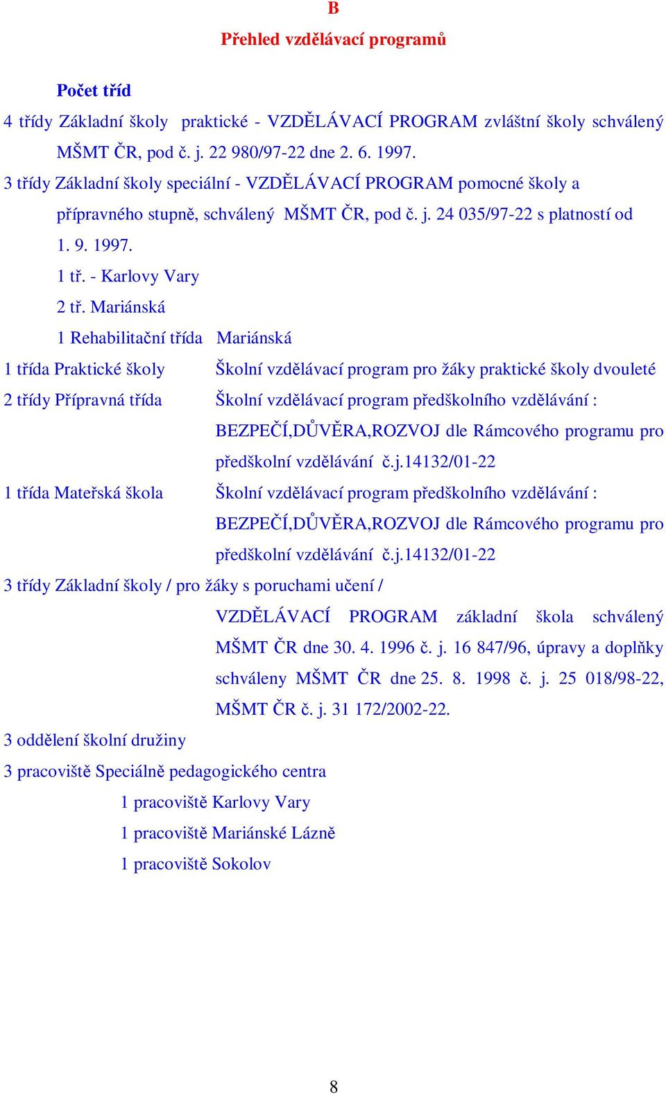 Mariánská 1 Rehabilitaní tída Mariánská 1 tída Praktické školy Školní vzdlávací program pro žáky praktické školy dvouleté 2 tídy Pípravná tída Školní vzdlávací program pedškolního vzdlávání :