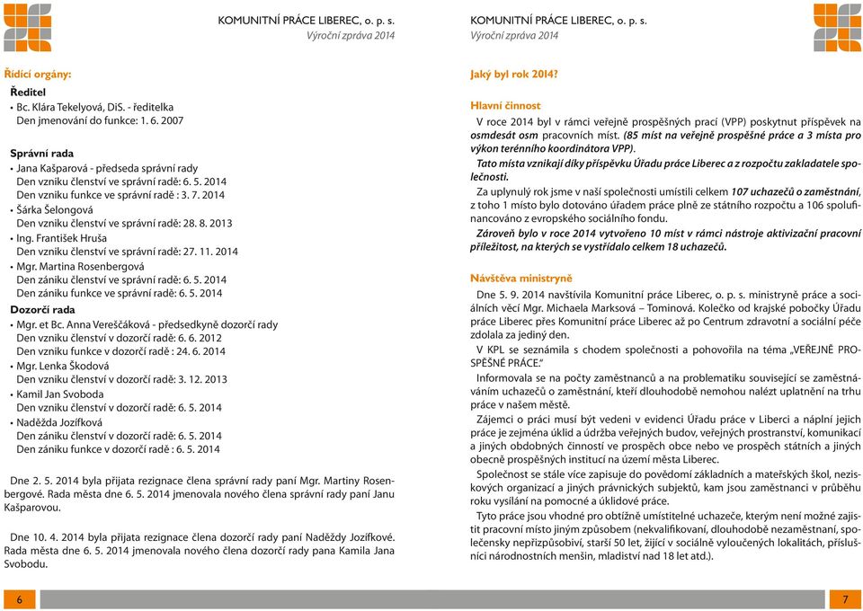 Martina Rosenbergová Den zániku členství ve správní radě: 6. 5. 2014 Den zániku funkce ve správní radě: 6. 5. 2014 Dozorčí rada Mgr. et Bc.