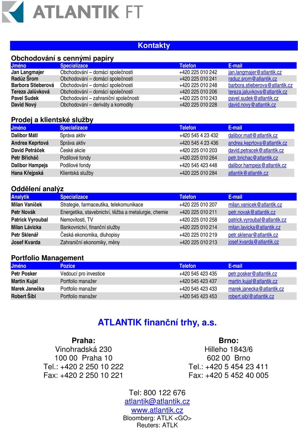 cz Tereza Jalůvková Obchodování domácí společnosti +420 225 010 206 tereza.jaluvkova@atlantik.cz Pavel Sudek Obchodování zahraniční společnosti +420 225 010 243 pavel.sudek@atlantik.
