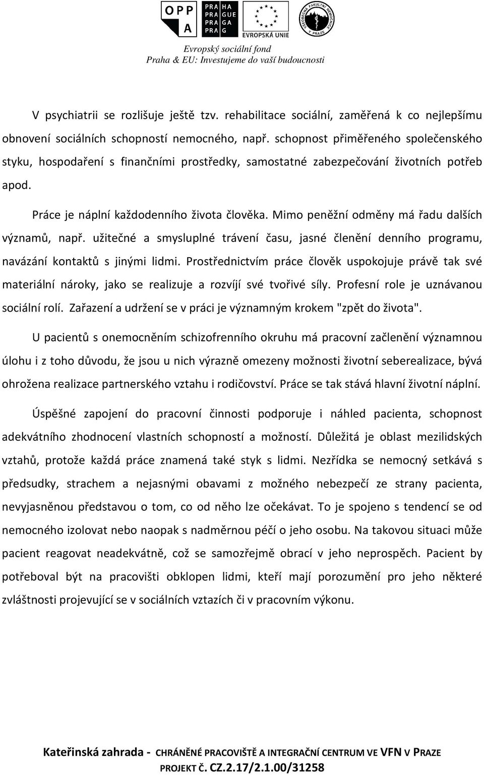 Mimo peněžní odměny má řadu dalších významů, např. užitečné a smysluplné trávení času, jasné členění denního programu, navázání kontaktů s jinými lidmi.