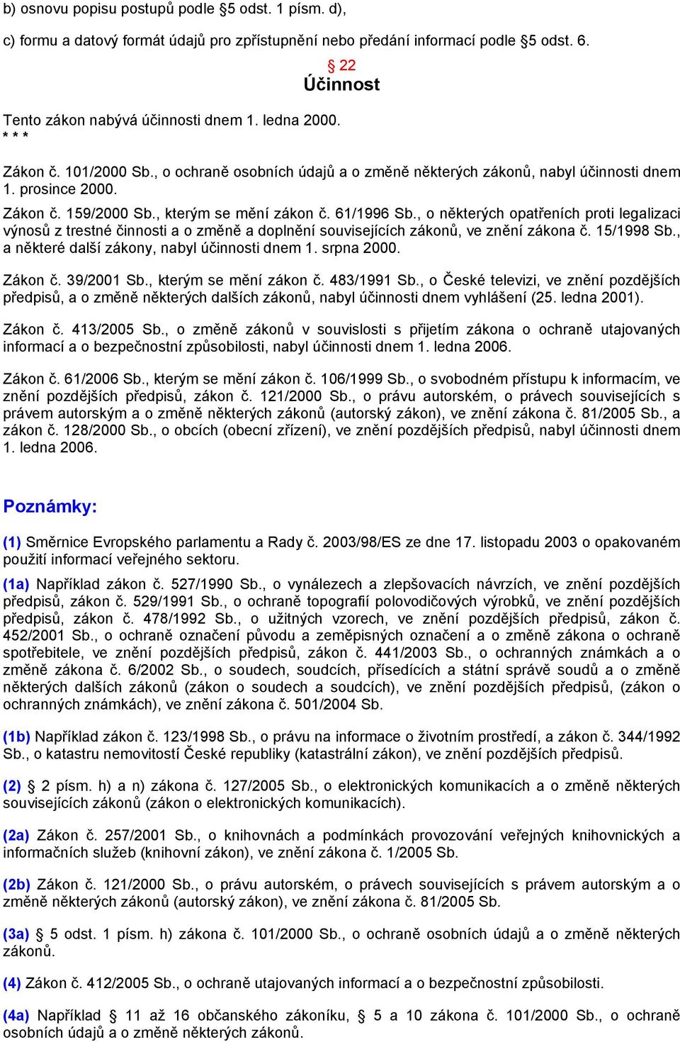 , o některých opatřeních proti legalizaci výnosů z trestné činnosti a o změně a doplnění souvisejících zákonů, ve znění zákona č. 15/1998 Sb., a některé další zákony, nabyl účinnosti dnem 1.