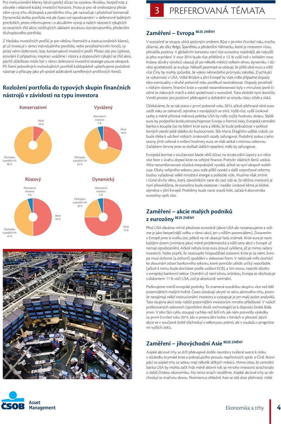 Dynamická složka portfolia má ale často své opodstatnění i v defenzivně laděných portfoliích, proto informujeme i o aktuálním vývoji a našich názorech týkajících se ostatních tříd aktiv,