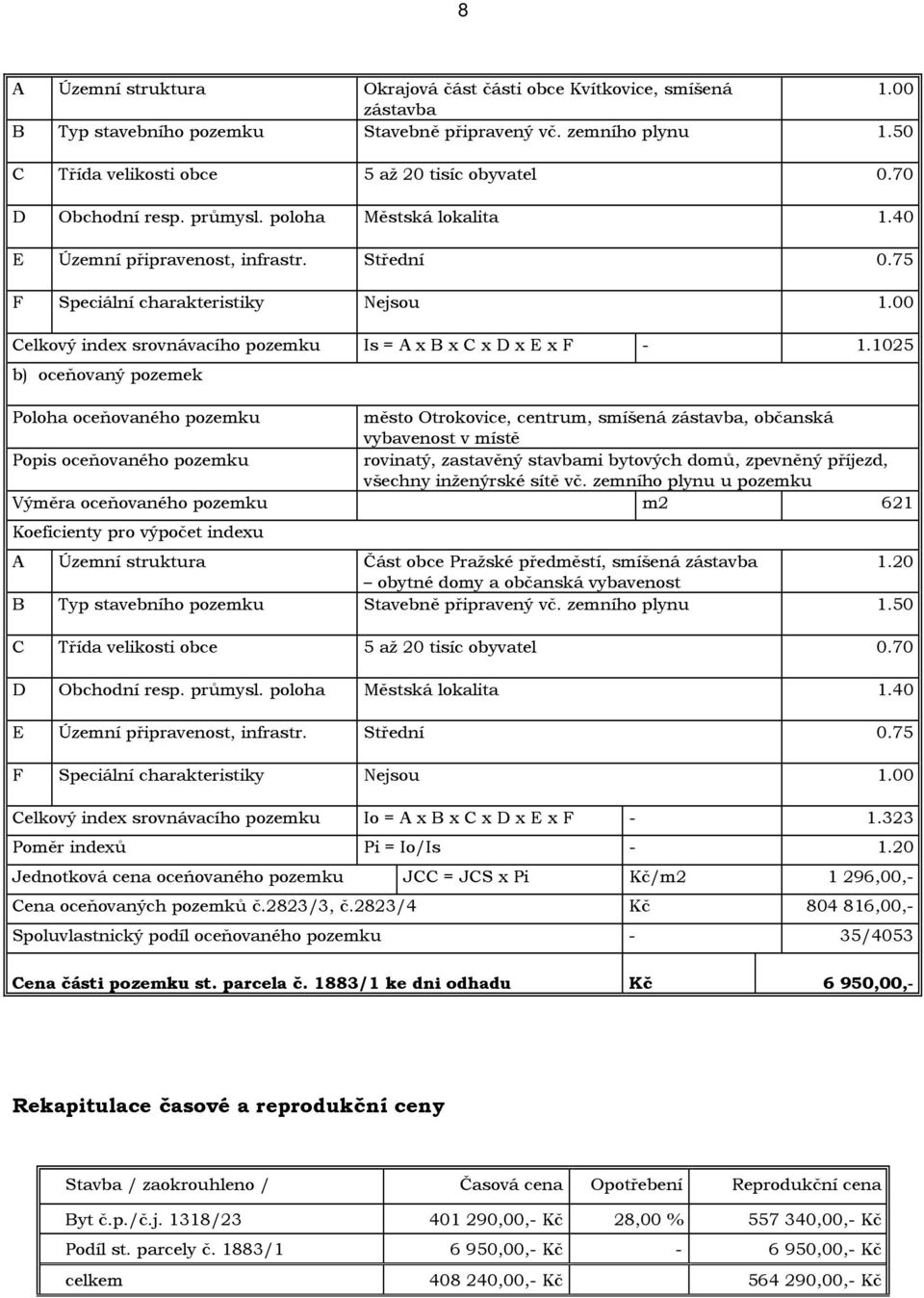 00 Celkový index srovnávacího pozemku Is = A x B x C x D x E x F - 1.