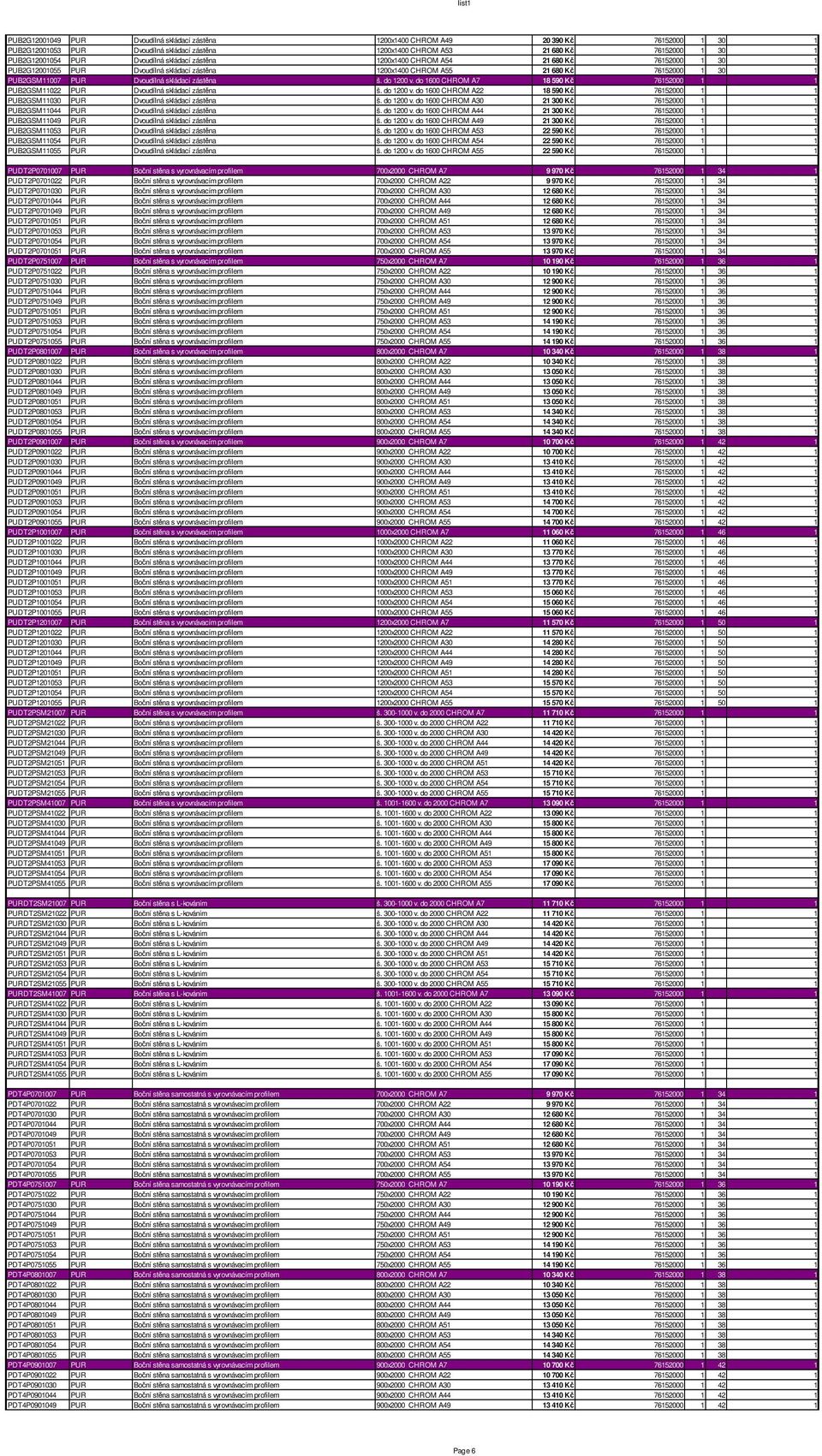 zástěna š. do 1200 v. do 1600 CHROM A7 18 590 Kč 76152000 1 1 PUB2GSM11022 PUR Dvoudílná skládací zástěna š. do 1200 v. do 1600 CHROM A22 18 590 Kč 76152000 1 1 PUB2GSM11030 PUR Dvoudílná skládací zástěna š.