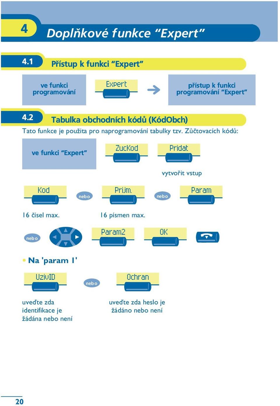 2 Tabulka obchodních kódù (KódObch) Tato funkce je pou½ita pro naprogramování tabulky tzv.