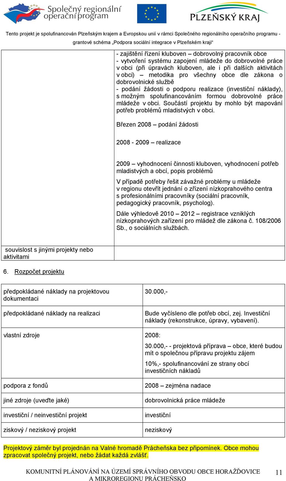 Součástí projektu by mohlo být mapování potřeb problémů mladistvých v obci.