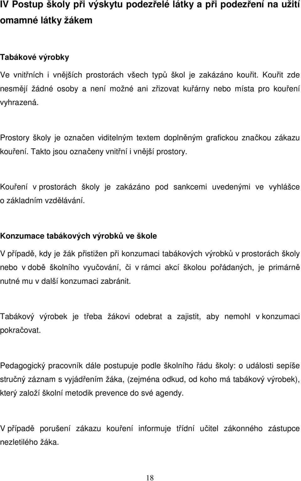 Takto jsou označeny vnitřní i vnější prostory. Kouření v prostorách školy je zakázáno pod sankcemi uvedenými ve vyhlášce o základním vzdělávání.