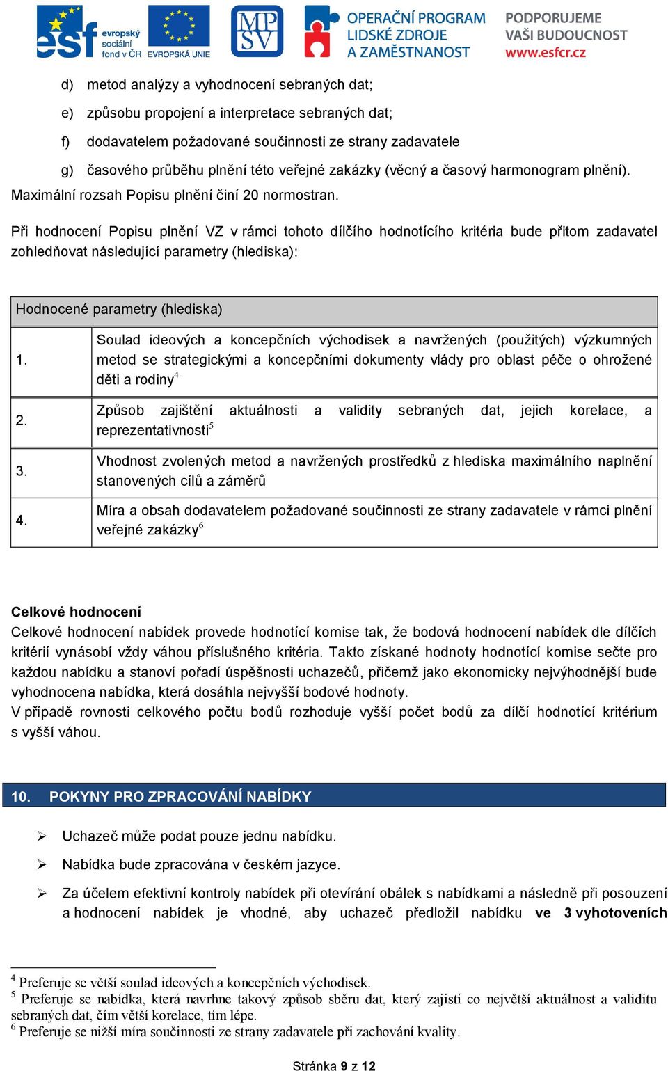 Při hodnocení Popisu plnění VZ v rámci tohoto dílčího hodnotícího kritéria bude přitom zadavatel zohledňovat následující parametry (hlediska): Hodnocené parametry (hlediska) 1. 2. 3. 4.