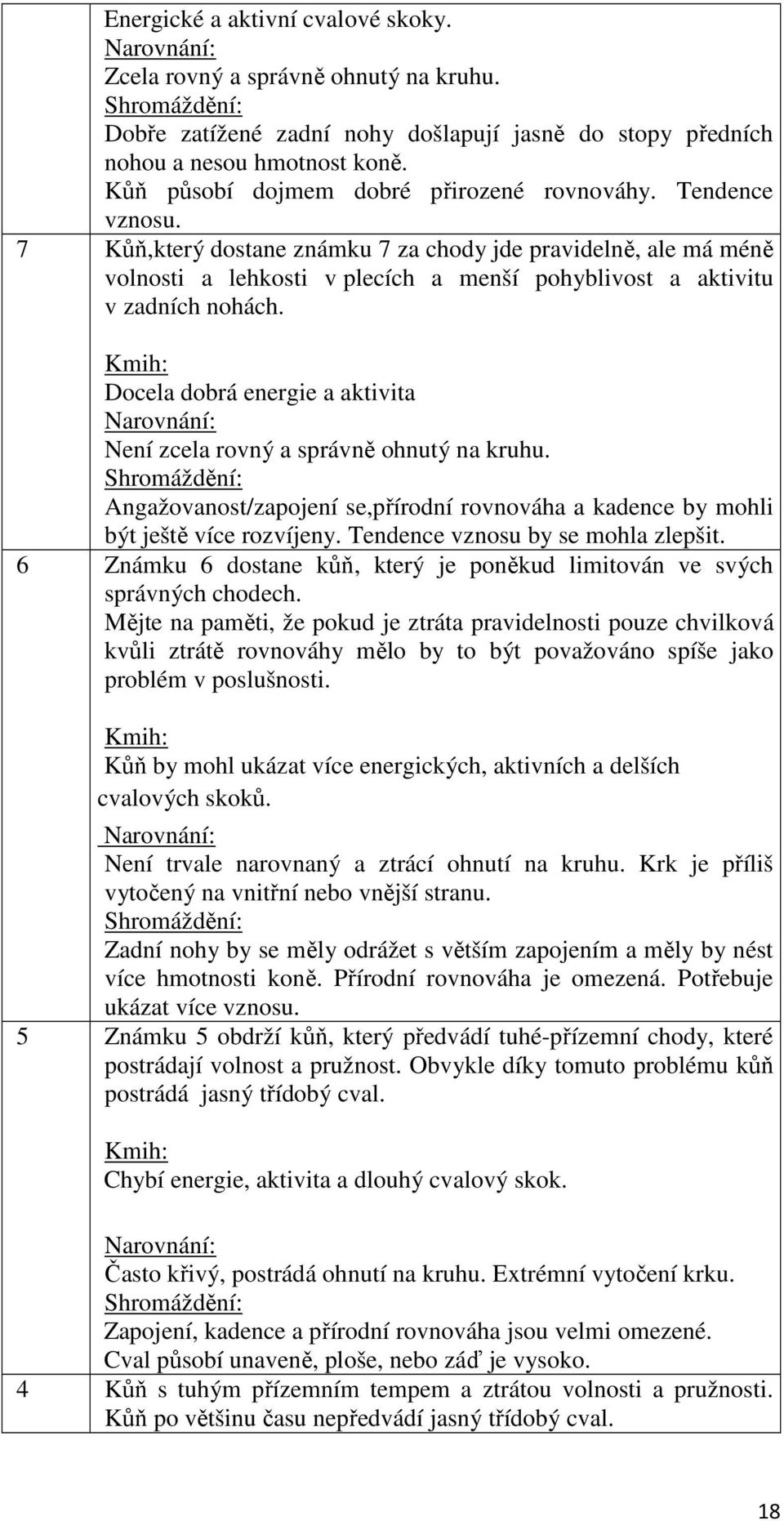 7 Kůň,který dostane známku 7 za chody jde pravidelně, ale má méně volnosti a lehkosti v plecích a menší pohyblivost a aktivitu v zadních nohách.