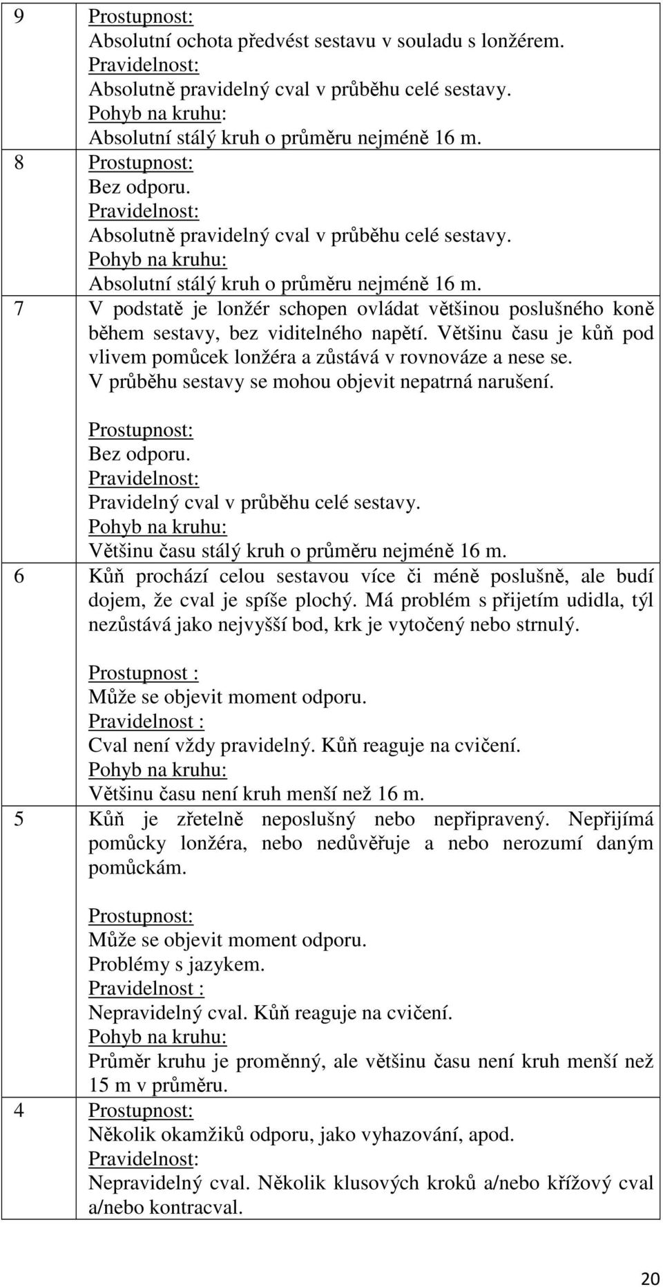 7 V podstatě je lonžér schopen ovládat většinou poslušného koně během sestavy, bez viditelného napětí. Většinu času je kůň pod vlivem pomůcek lonžéra a zůstává v rovnováze a nese se.