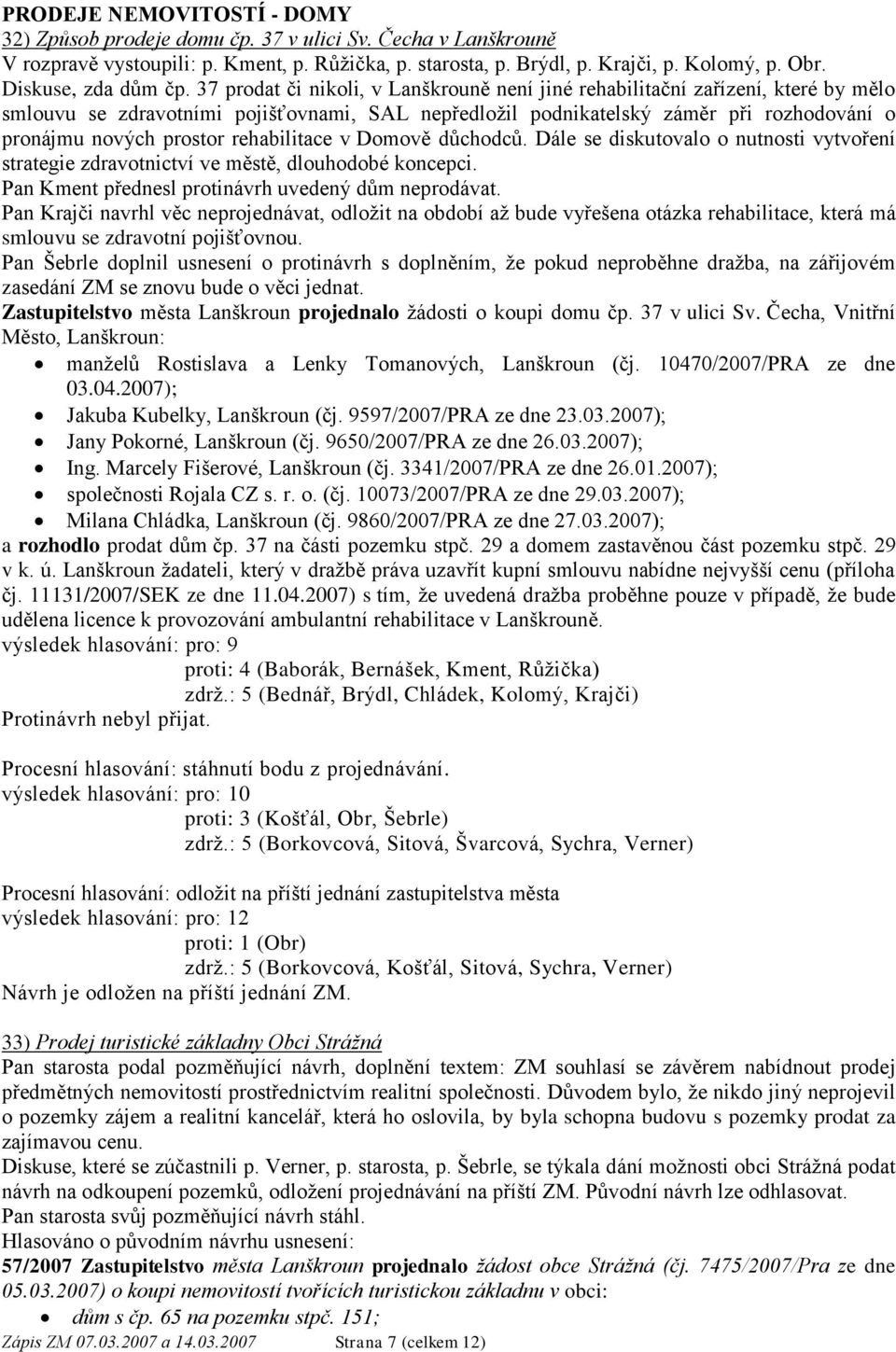 37 prodat či nikoli, v Lanškrouně není jiné rehabilitační zařízení, které by mělo smlouvu se zdravotními pojišťovnami, SAL nepředložil podnikatelský záměr při rozhodování o pronájmu nových prostor