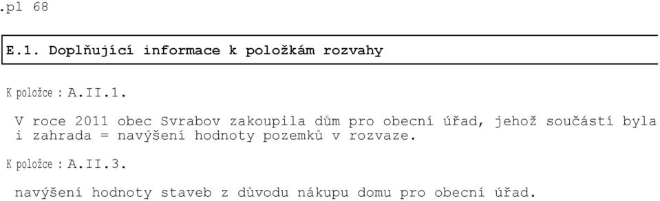 součástí byla i zahrada = navýšení hodnoty pozemků v rozvaze.