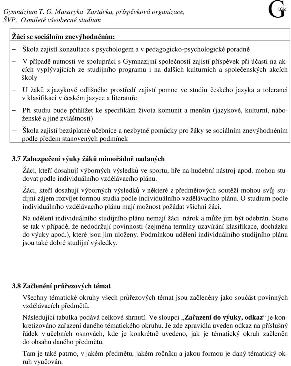 nutnosti ve spolupráci s Gymnazijní společností zajistí příspěvek při účasti na akcích vyplývajících ze studijního programu i na dalších kulturních a společenských akcích školy U žáků z jazykově