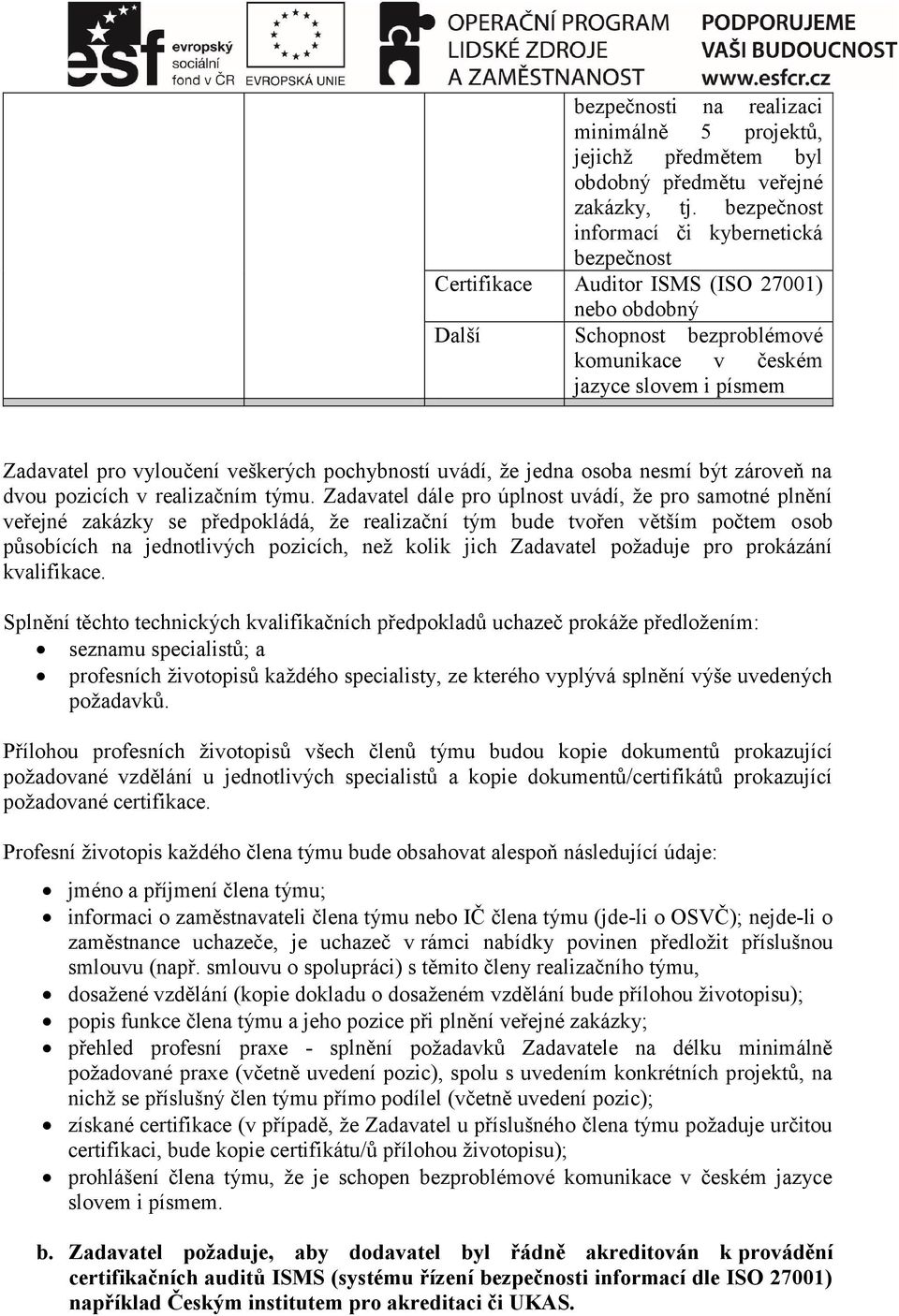 veškerých pochybností uvádí, že jedna osoba nesmí být zároveň na dvou pozicích v realizačním týmu.