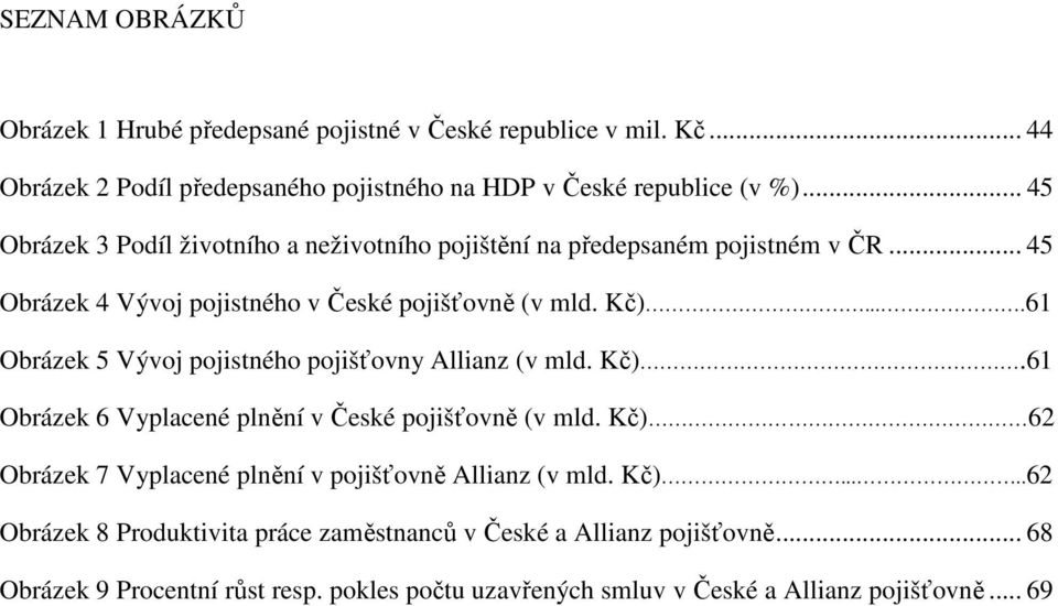 ...61 Obrázek 5 Vývoj pojistného pojišťovny Allianz (v mld. Kč).61 Obrázek 6 Vyplacené plnění v České pojišťovně (v mld.