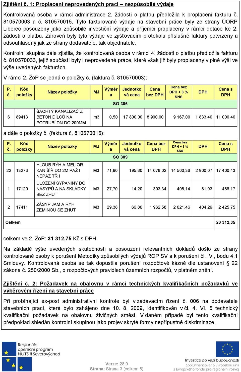 Zároveň byly tyto výdaje ve zjišťovacím protokolu příslušné faktury potvrzeny a odsouhlaseny jak ze strany dodavatele, tak objednatele.