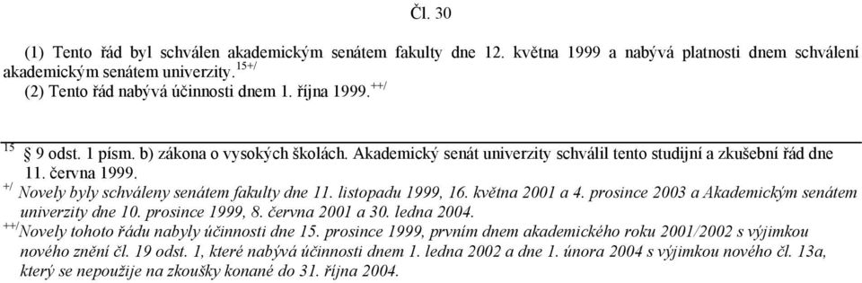 +/ Novely byly schváleny senátem fakulty dne 11. listopadu 1999, 16. května 2001 a 4. prosince 2003 a Akademickým senátem univerzity dne 10. prosince 1999, 8. června 2001 a 30. ledna 2004.