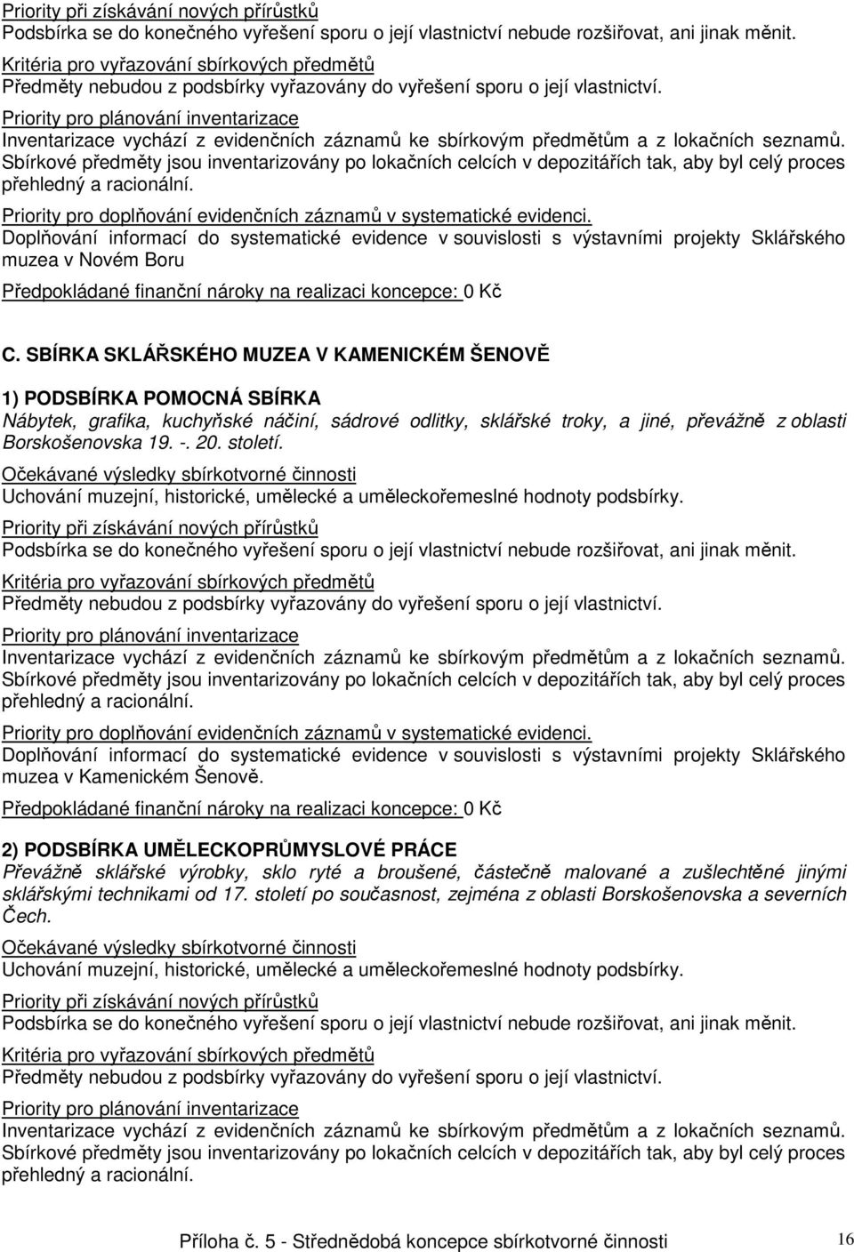 SBÍRKA SKLÁŘSKÉHO MUZEA V KAMENICKÉM ŠENOVĚ 1) PODSBÍRKA POMOCNÁ SBÍRKA Nábytek, grafika, kuchyňské náčiní, sádrové odlitky, sklářské troky, a jiné, převážně z oblasti Borskošenovska 19. -. 20.