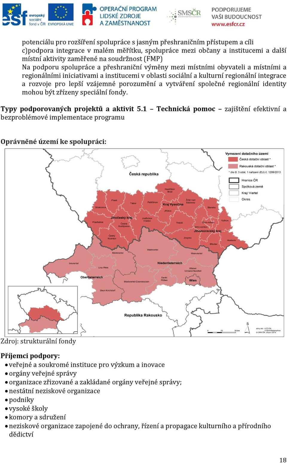 vzájemné porozumění a vytváření společné regionální identity mohou být zřízeny speciální fondy. Typy podporovaných projektů a aktivit 5.