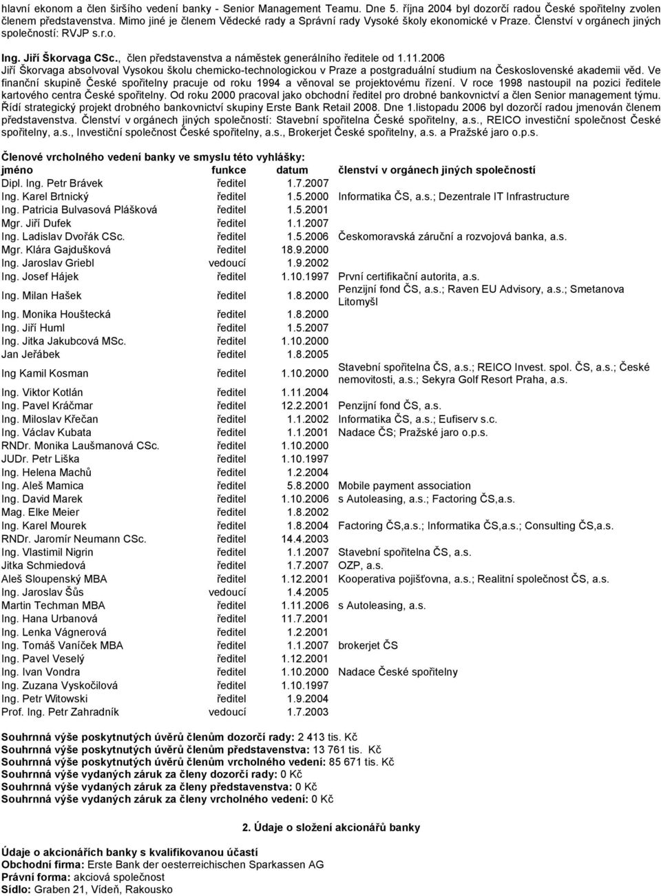 , člen představenstva a náměstek generálního ředitele od 1.11.2006 Jiří Škorvaga absolvoval Vysokou školu chemicko-technologickou v Praze a postgraduální studium na Československé akademii věd.