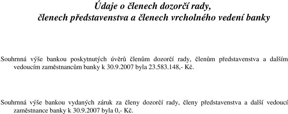 vedoucím zaměstnancům banky k 3.9.27 byla 23.583.148,- Kč.