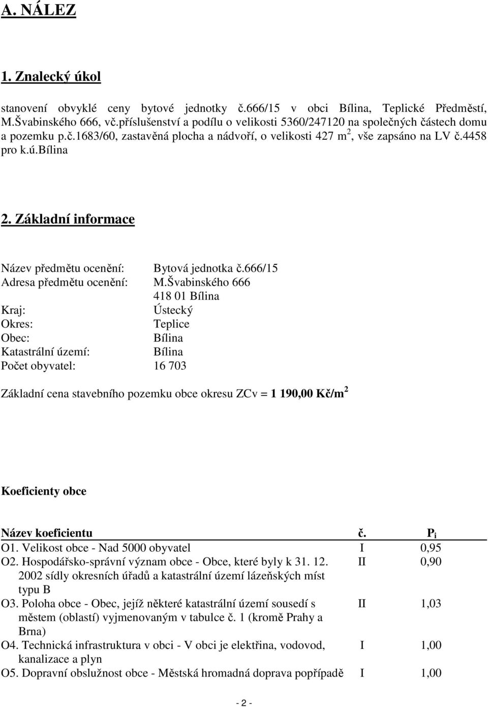 Základní informace Název předmětu ocenění: Bytová jednotka č.666/15 Adresa předmětu ocenění: M.