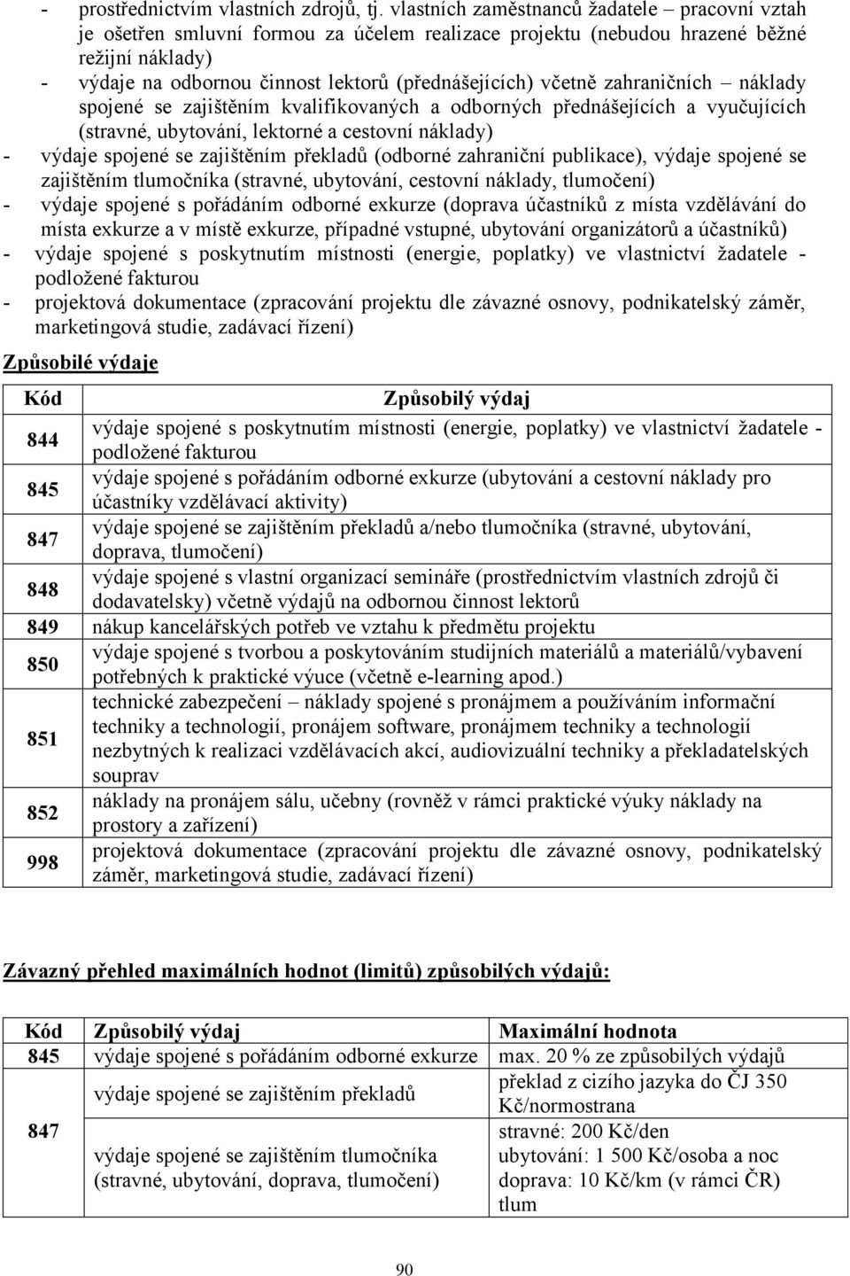 včetně zahraničních náklady spojené se zajištěním kvalifikovaných a odborných přednášejících a vyučujících (stravné, ubytování, lektorné a cestovní náklady) - výdaje spojené se zajištěním překladů