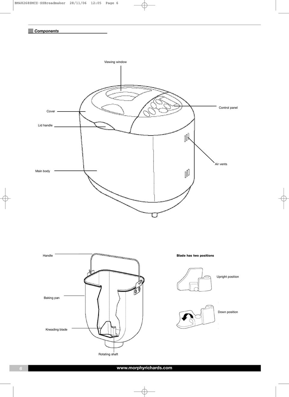 body Handle Blade has two positions Upright position Baking