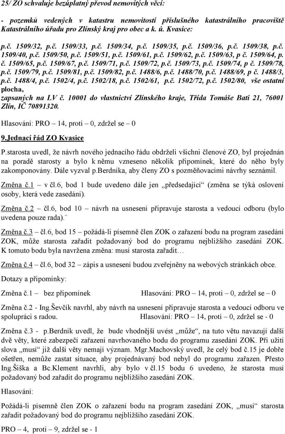 č. 1509/71, p.č. 1509/72, p.č. 1509/73, p.č. 1509/74, p č. 1509/78, p.č. 1509/79, p.č. 1509/81, p.č. 1509/82, p.č. 1488/6, p.č. 1488/70, p.č. 1488/69, p č. 1488/3, p.č. 1488/4, p.č. 1502/4, p.č. 1502/18, p.