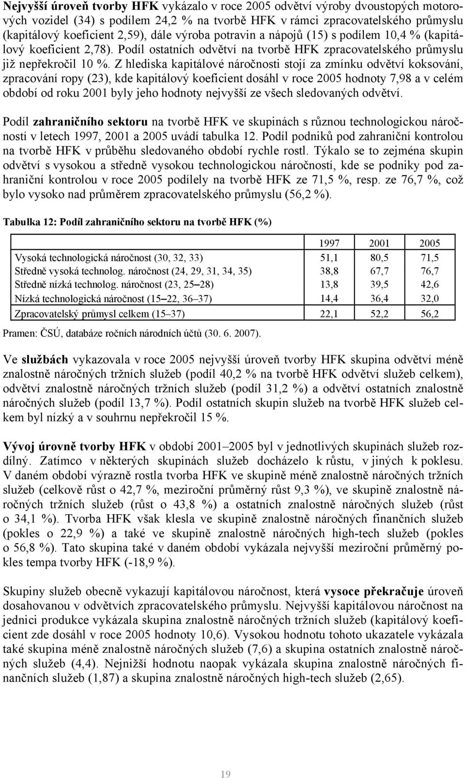 Z hlediska kapitálové náročnosti stojí za zmínku odvětví koksování, zpracování ropy (23), kde kapitálový koeficient dosáhl v roce 2005 hodnoty 7,98 a v celém období od roku 2001 byly jeho hodnoty