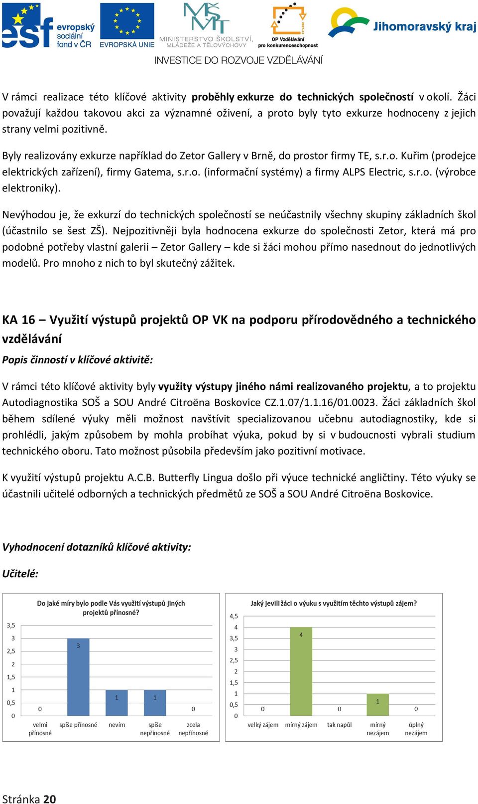 Byly realizovány exkurze například do Zetor Gallery v Brně, do prostor firmy TE, s.r.o. Kuřim (prodejce elektrických zařízení), firmy Gatema, s.r.o. (informační systémy) a firmy ALPS Electric, s.r.o. (výrobce elektroniky).