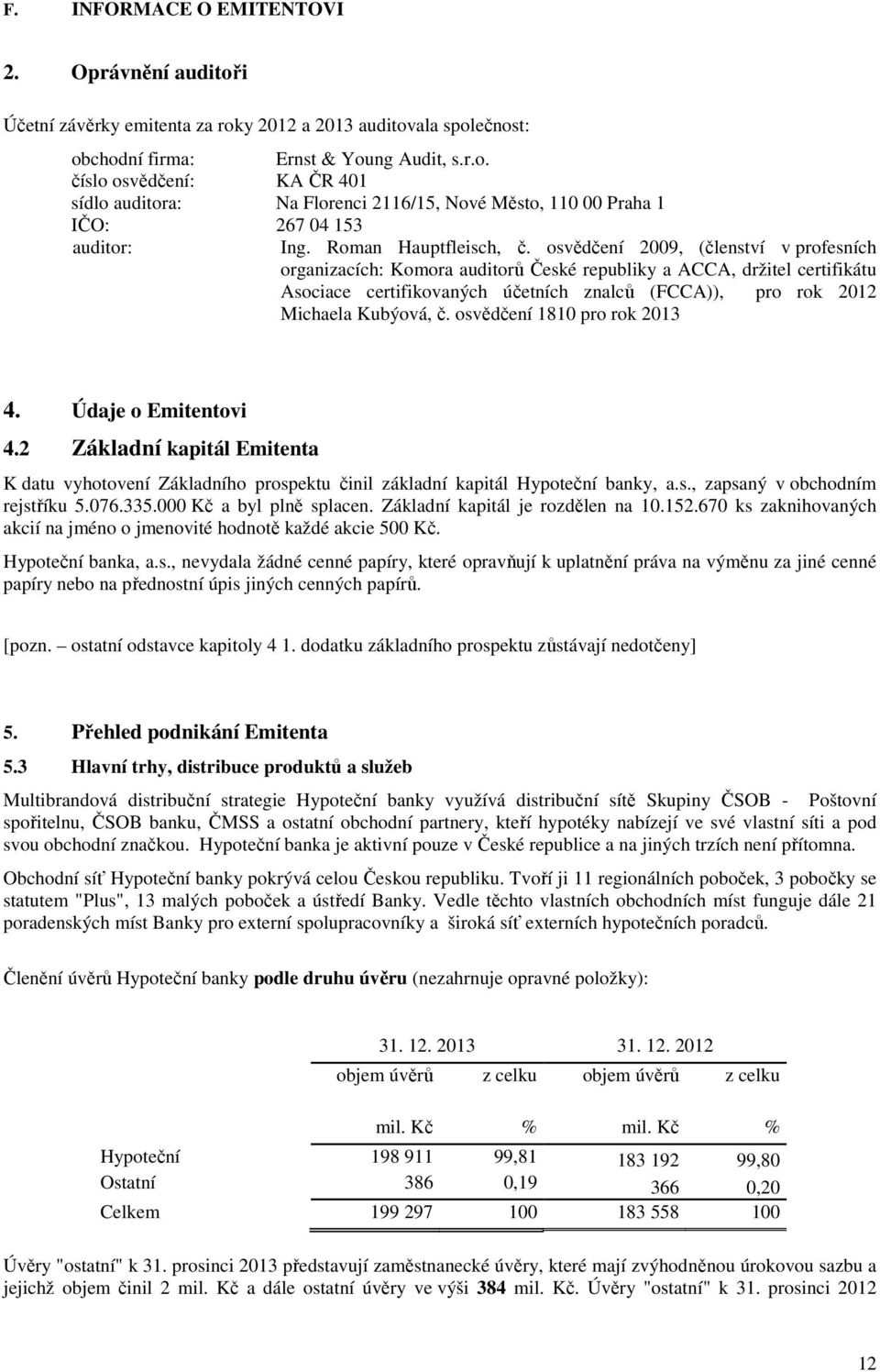 osvědčení 2009, (členství v profesních organizacích: Komora auditorů České republiky a ACCA, držitel certifikátu Asociace certifikovaných účetních znalců (FCCA)), pro rok 2012 Michaela Kubýová, č.