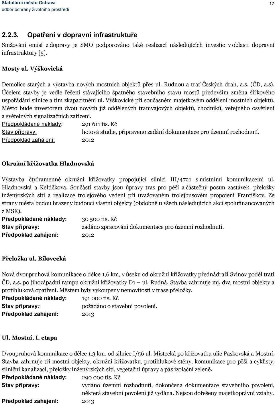 Výškovická Demolice starých a výstavba nových mostních objektů přes ul. Rudnou a trať Českých drah, a.s. (ČD, a.s).