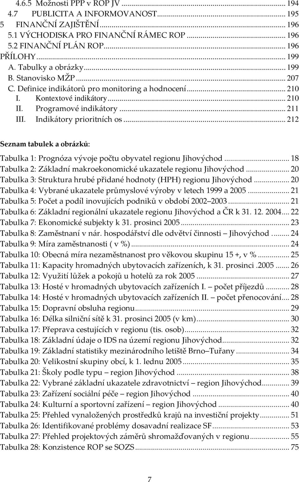 Indikátory prioritních os... 212 Seznam tabulek a obrázků: Tabulka 1: Prognóza vývoje počtu obyvatel regionu Jihovýchod... 18 Tabulka 2: Základní makroekonomické ukazatele regionu Jihovýchod.