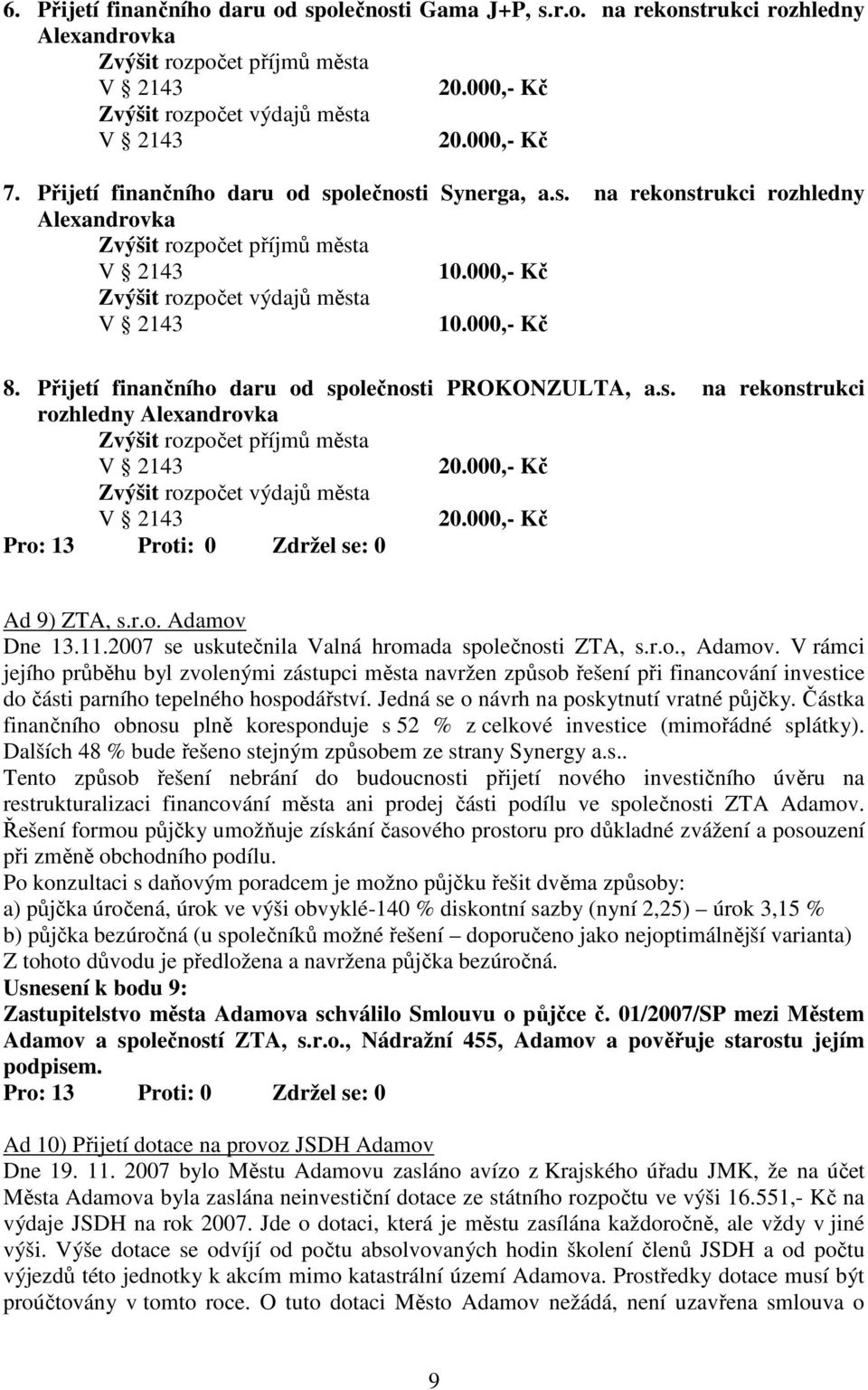 2007 se uskutečnila Valná hromada společnosti ZTA, s.r.o., Adamov.