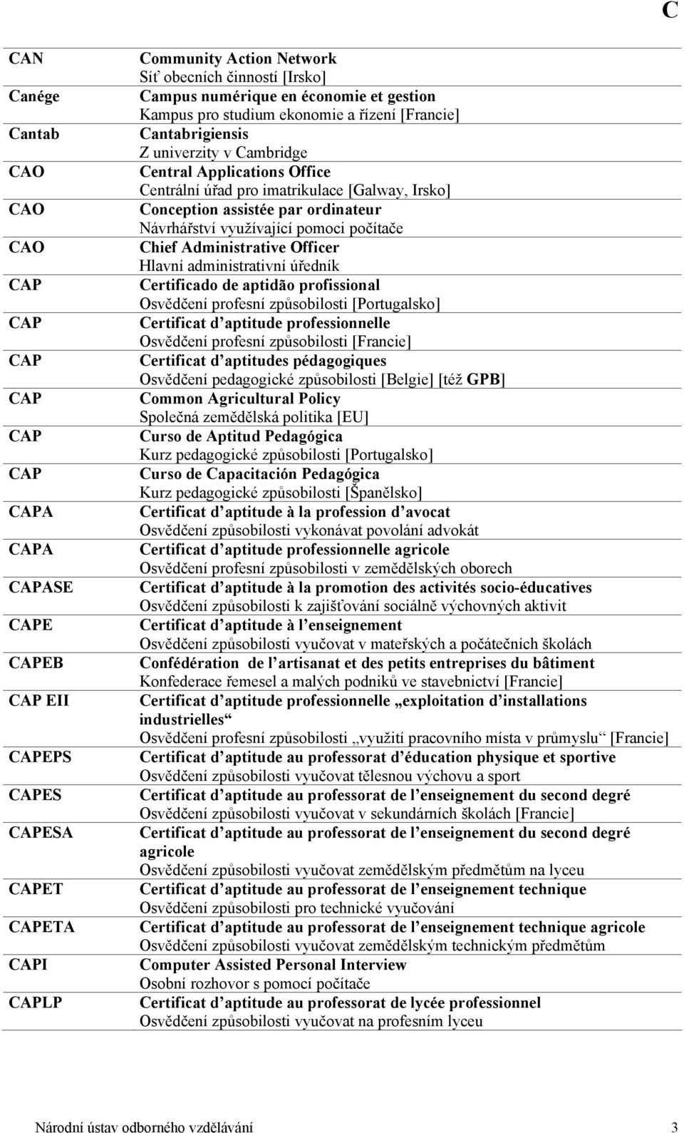 Conception assistée par ordinateur Návrhářství využívající pomoci počítače Chief Administrative Officer Hlavní administrativní úředník Certificado de aptidão profissional Osvědčení profesní