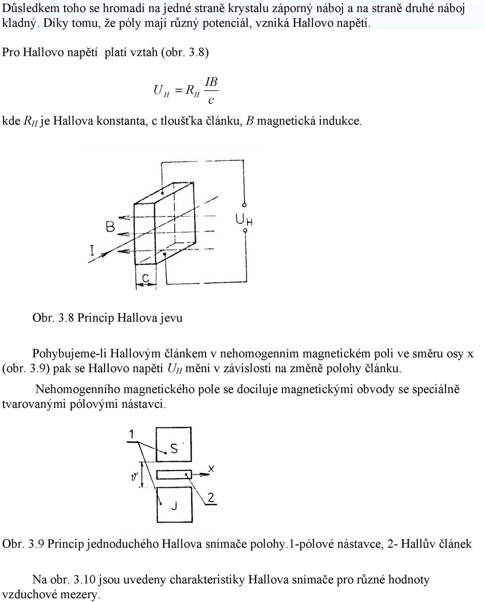 3.9) ak se Hallovo naětí U H mění v závislosti na změně oloh článku. Nehomogenního magnetického ole se dociluje magnetickými obvod se seciálně tvarovanými ólovými nástavci. Obr. 3.