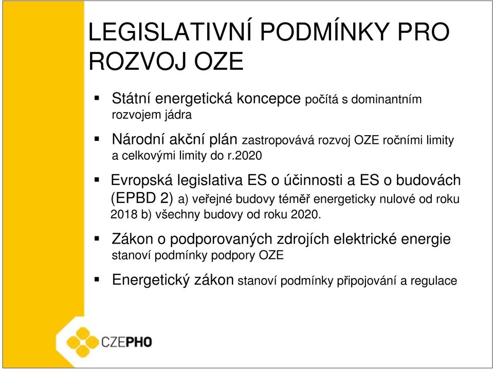 2020 Evropská legislativa ES o účinnosti a ES o budovách (EPBD 2) a) veřejné budovy téměř energeticky nulové od roku