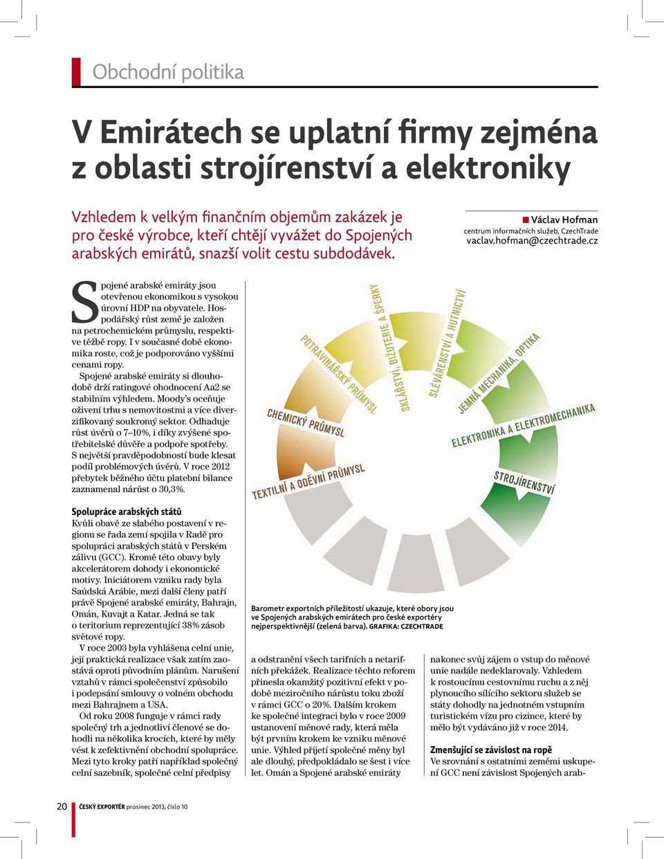 cz Spojené arabské emiráty jsou otevřenou ekonomikou svysokou úrovní HDP na obyvatele. Hospodářský růst země je založen na petrochemickém průmyslu, respektive těžbě ropy.