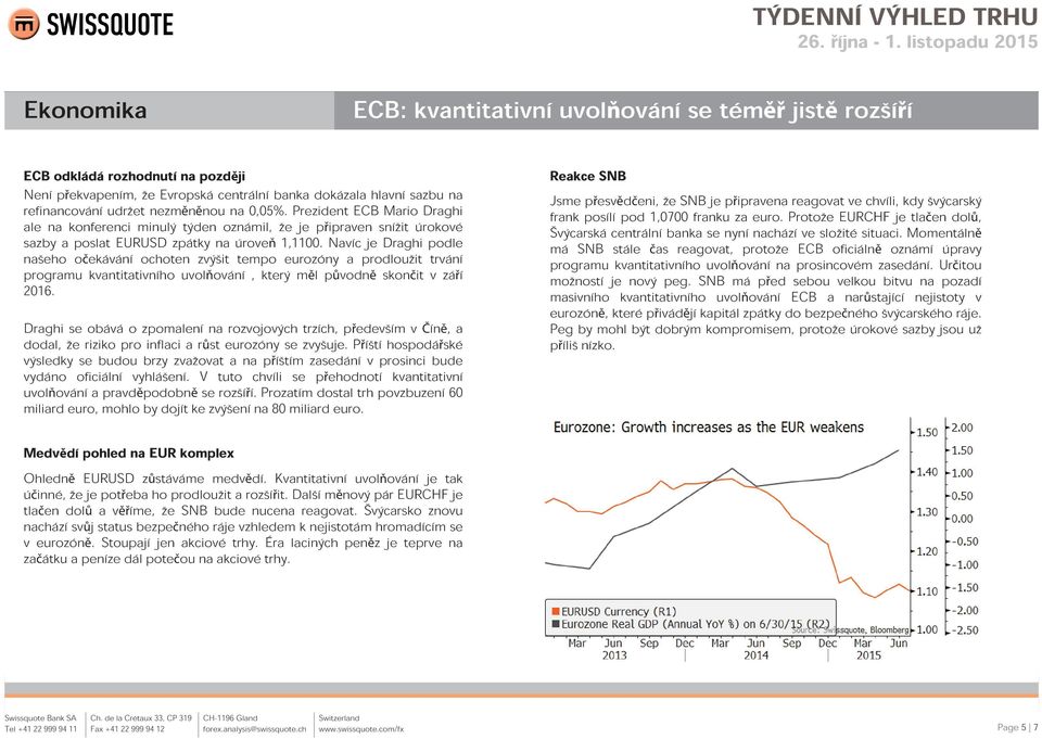 Navíc je Draghi podle našeho očekávání ochoten zvýšit tempo eurozóny a prodloužit trvání programu kvantitativního uvolňování, který měl původně skončit v září 2016.