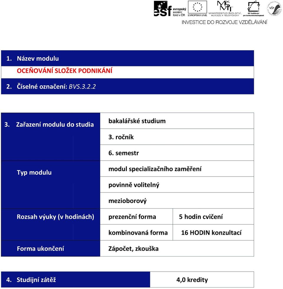 semestr Typ modulu modul specializačního zaměření povinně volitelný mezioborový (v