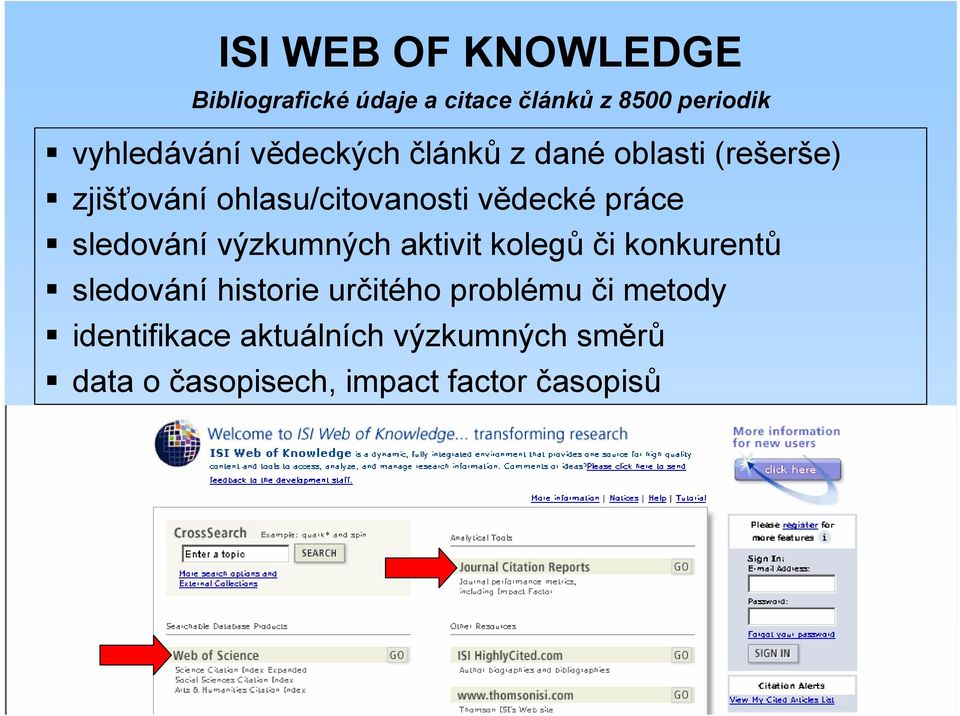 sledování výzkumných aktivit kolegů či konkurentů sledování historie určitého problému