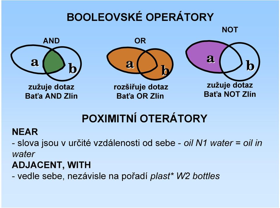 OTERÁTORY NEAR - slova jsou v určité vzdálenosti od sebe - oil N1 water