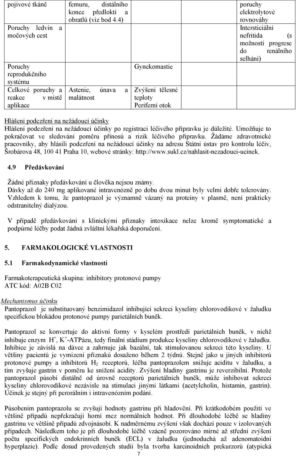 elektrolytové rovnováhy Intersticiální nefritida (s možností progrese do renálního selhání) Hlášení podezření na nežádoucí účinky Hlášení podezření na nežádoucí účinky po registraci léčivého