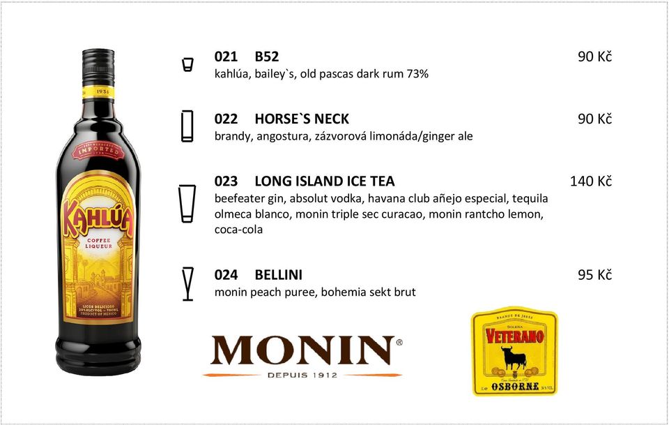 absolut vodka, havana club añejo especial, tequila olmeca blanco, monin triple sec