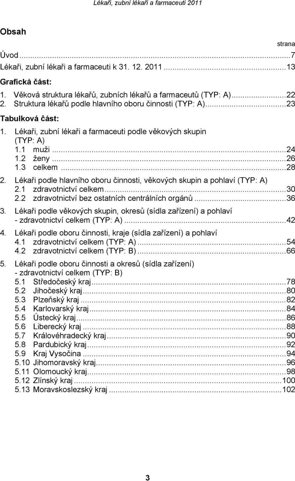 Lékaři podle hlavního oboru činnosti, věkových skupin a pohlaví (TYP: A) 2.1 zdravotnictví celkem...30 2.2 zdravotnictví bez ostatních centrálních orgánů...36 3.